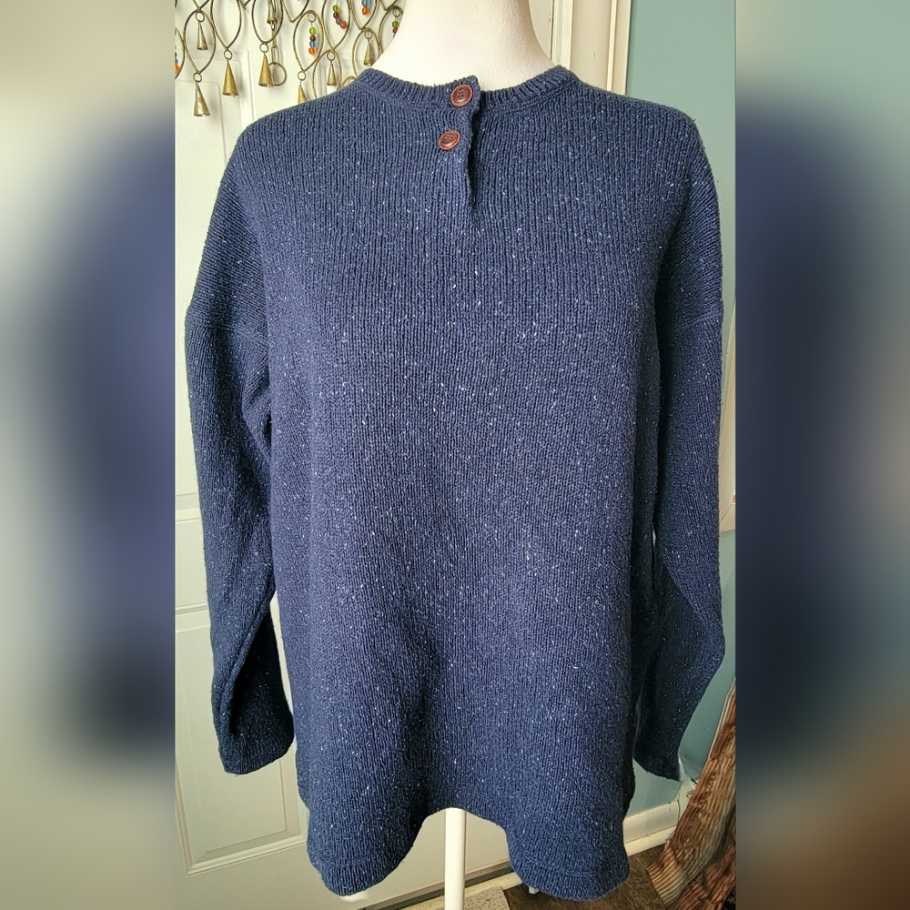 90s Vintg Eddie Bauer Heanly Sweater Women's L Navy Silk Cotton Linen Wool Cozy